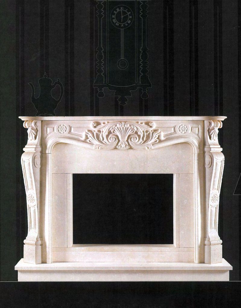 FERRARA: Baroque Style Scroll Mantel in Statuario Marble Page
