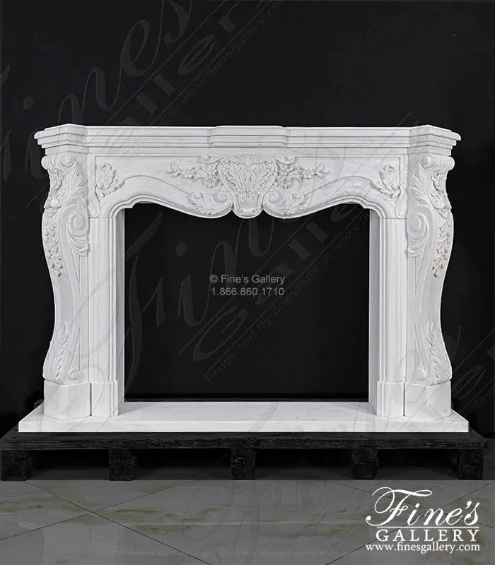 Ornate Floral Fireplace Mantel In Statuary White Marble - MFP-1140