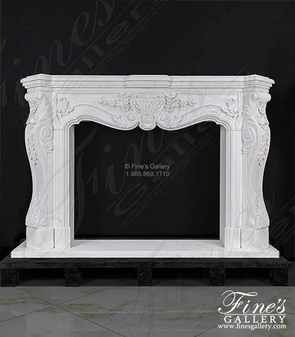 Ornate Floral Fireplace Mantel In Statuary White Marble - MFP-1140