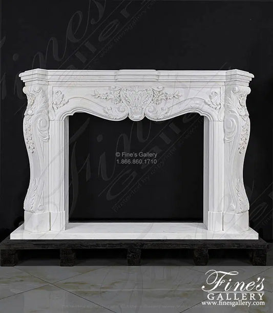 Ornate Floral Fireplace Mantel In Statuary White Marble - MFP-1140