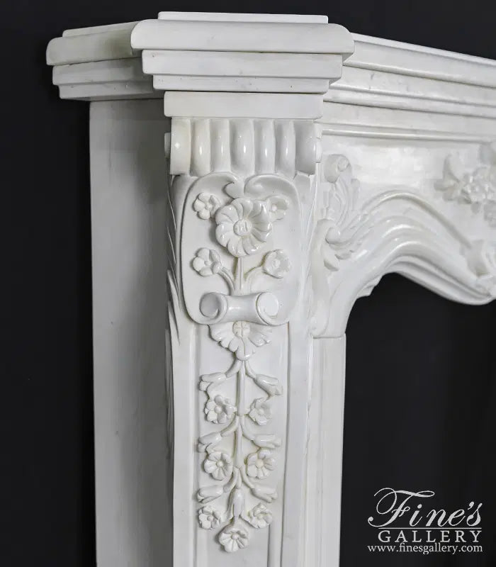 Ornate Floral Fireplace Mantel In Statuary White Marble - MFP-1140