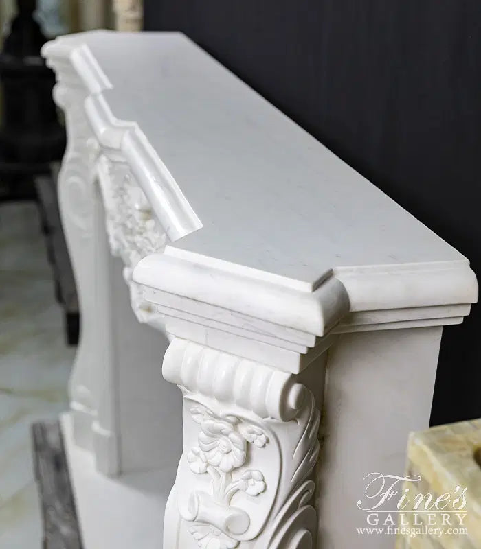 Ornate Floral Fireplace Mantel In Statuary White Marble - MFP-1140