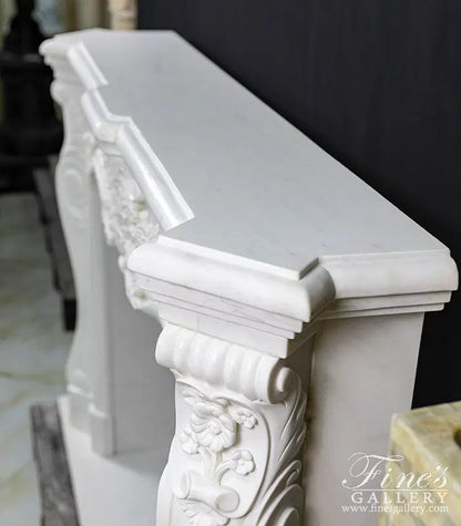 Ornate Floral Fireplace Mantel In Statuary White Marble - MFP-1140