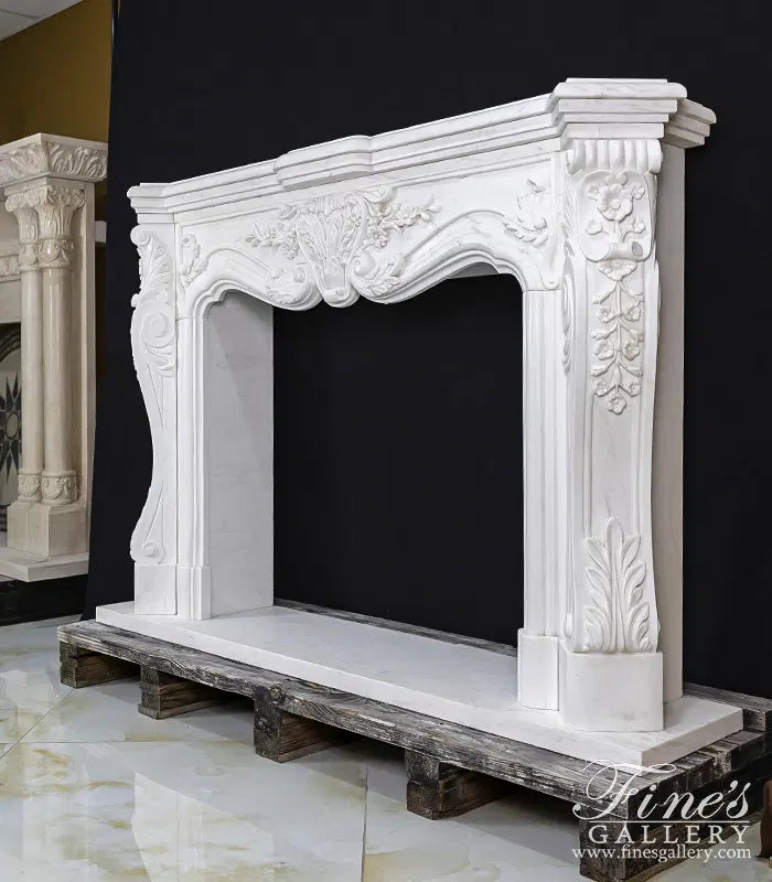 Ornate Floral Fireplace Mantel In Statuary White Marble - MFP-1140