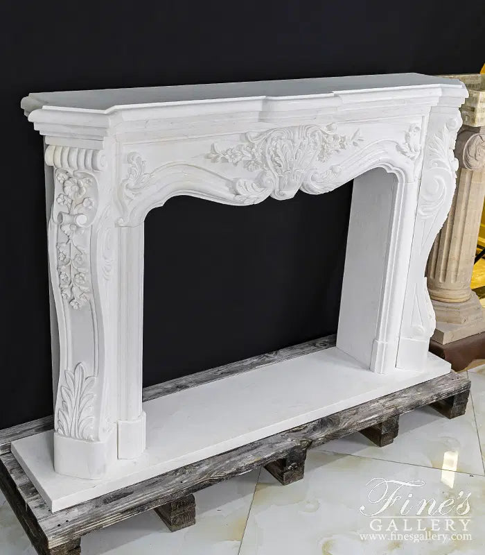 Ornate Floral Fireplace Mantel In Statuary White Marble - MFP-1140