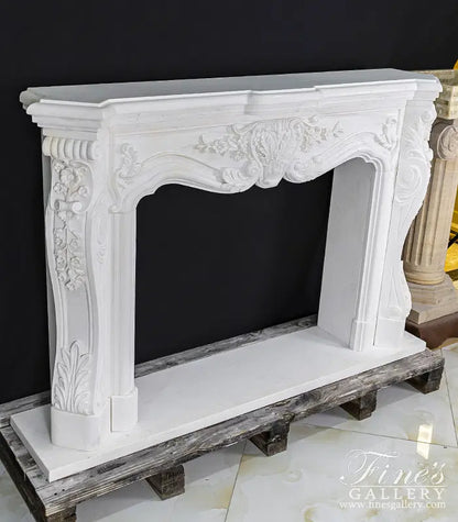 Ornate Floral Fireplace Mantel In Statuary White Marble - MFP-1140