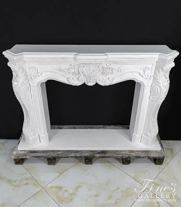 Ornate Floral Fireplace Mantel In Statuary White Marble - MFP-1140