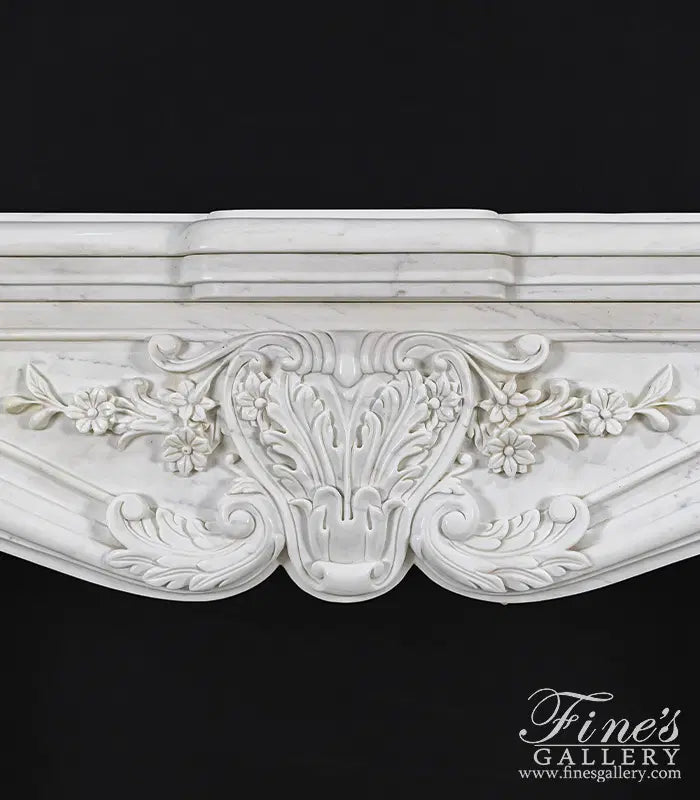 Ornate Floral Fireplace Mantel In Statuary White Marble - MFP-1140