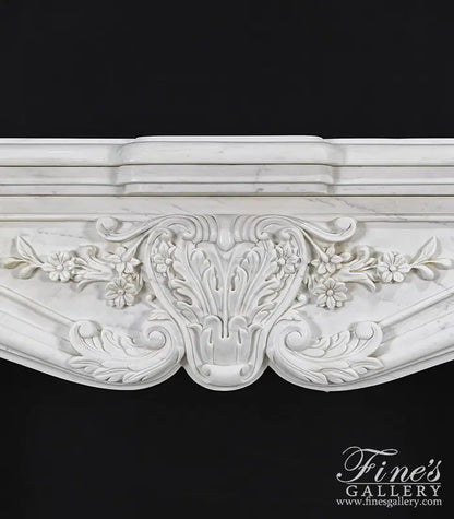 Ornate Floral Fireplace Mantel In Statuary White Marble - MFP-1140
