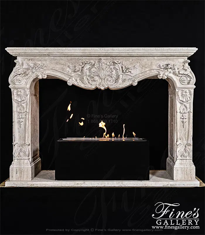 Carved Mantel in Italian Roman Travertine - MFP-2583