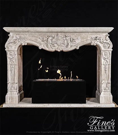Carved Mantel in Italian Roman Travertine - MFP-2583