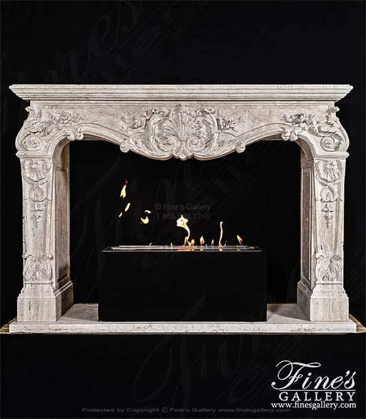 Carved Mantel in Italian Roman Travertine - MFP-2583