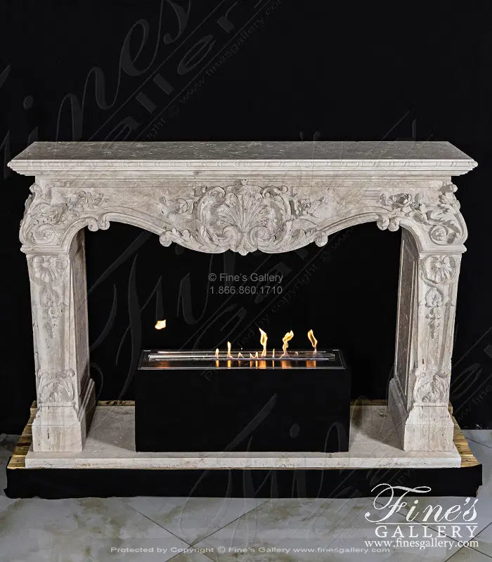 Carved Mantel in Italian Roman Travertine - MFP-2583