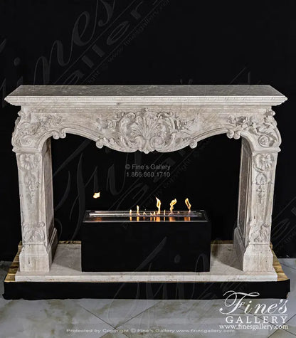 Carved Mantel in Italian Roman Travertine - MFP-2583
