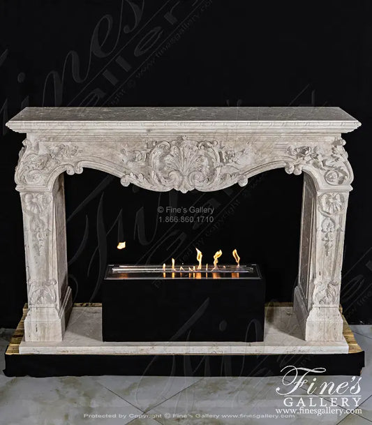 Carved Mantel in Italian Roman Travertine - MFP-2583