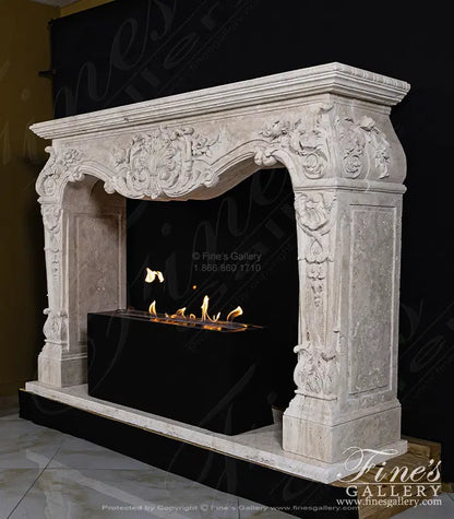 Carved Mantel in Italian Roman Travertine - MFP-2583