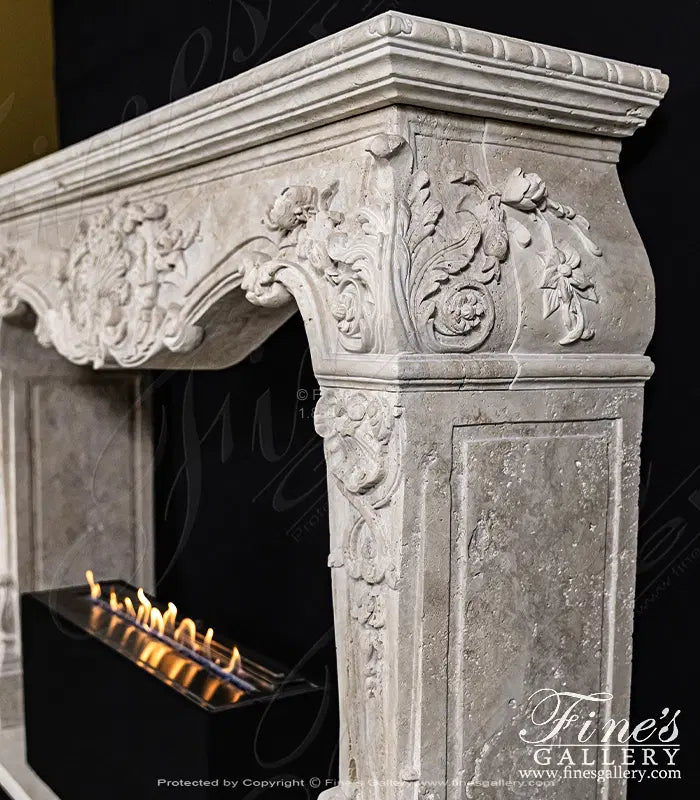 Carved Mantel in Italian Roman Travertine - MFP-2583