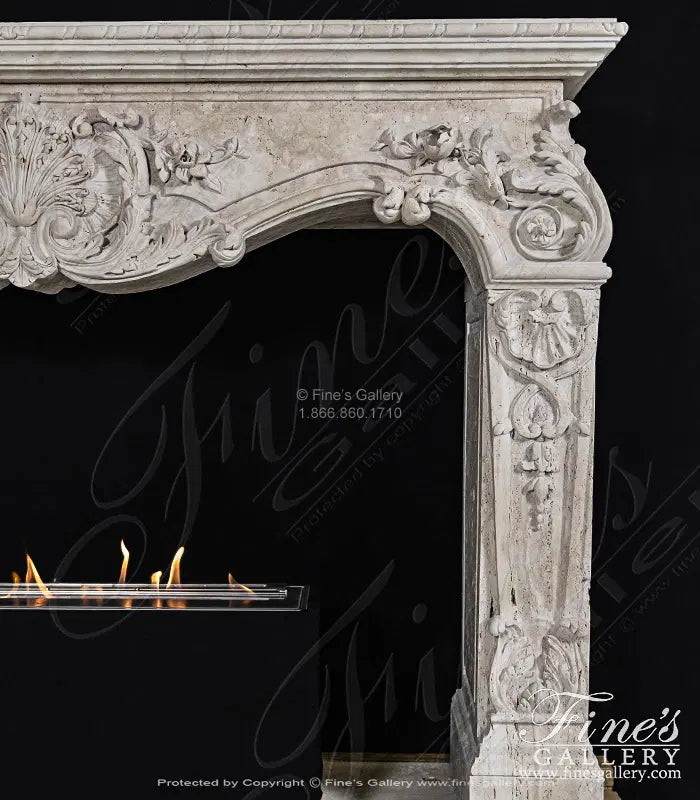 Carved Mantel in Italian Roman Travertine - MFP-2583