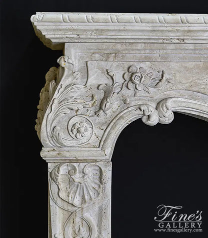 Carved Mantel in Italian Roman Travertine - MFP-2583