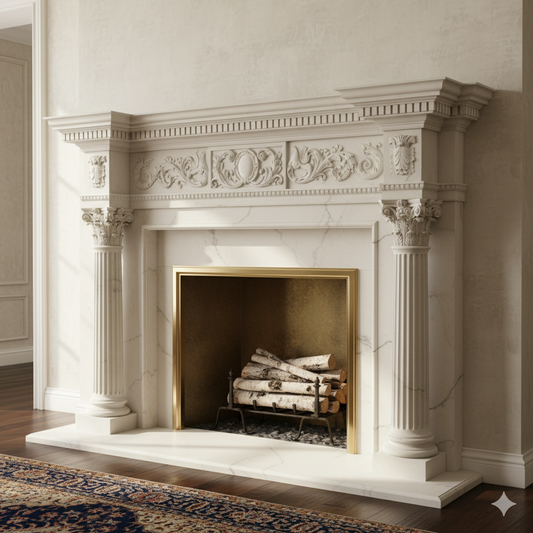 Lovely English Regency Style Mantel in Statuary Marble
