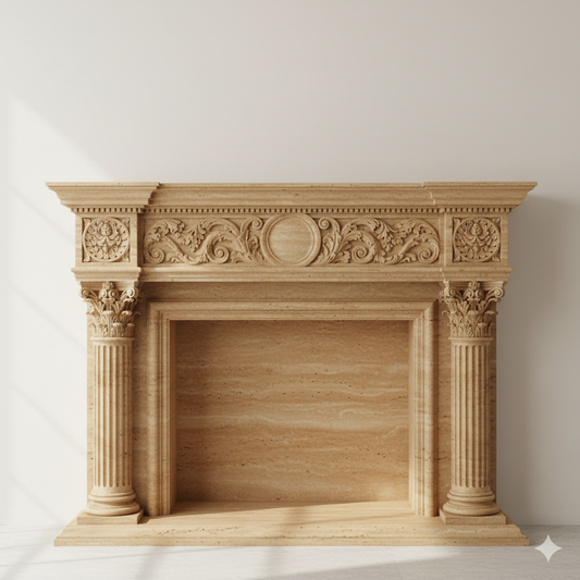 Italian Renaissance Mantel in Italian Roman Travertine