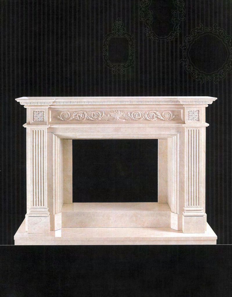 TARANTO: Neoclassical Floral Mantel in Italian Roman Travertine
