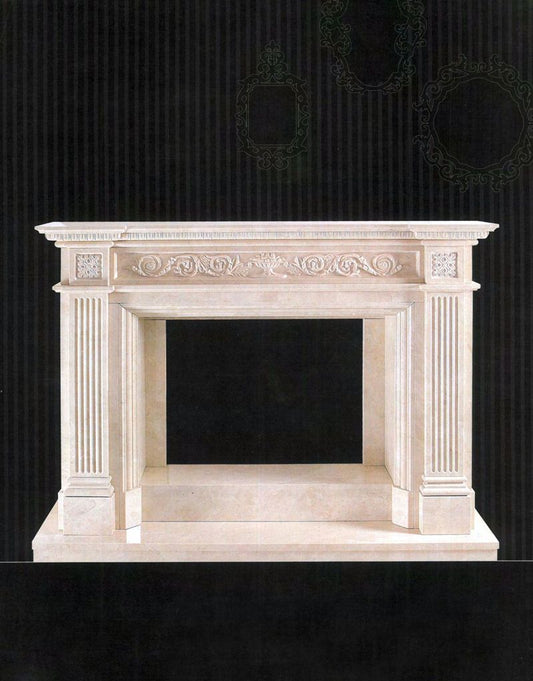 TARANTO: Neoclassical Floral Mantel in Italian Roman Travertine